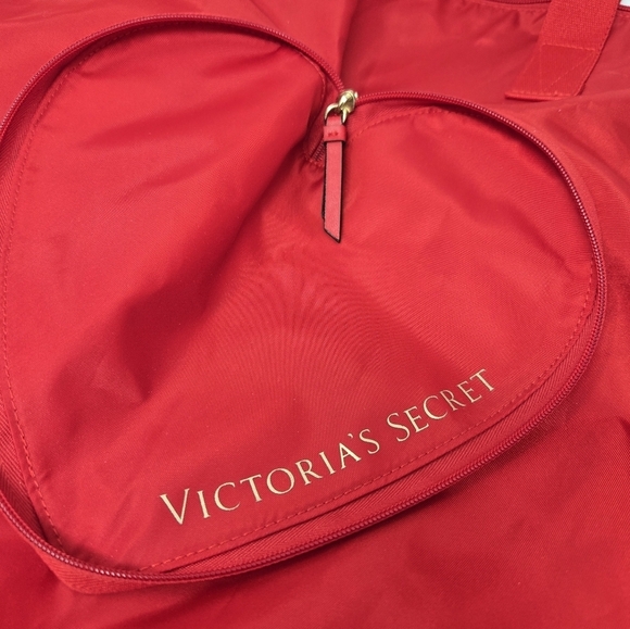 NWT VICTORIA'S SECRET TOTE BAG PINK COLORBLOCK RED HEART PACKABLE SET OF 2 LARGE - Picture 8 of 16